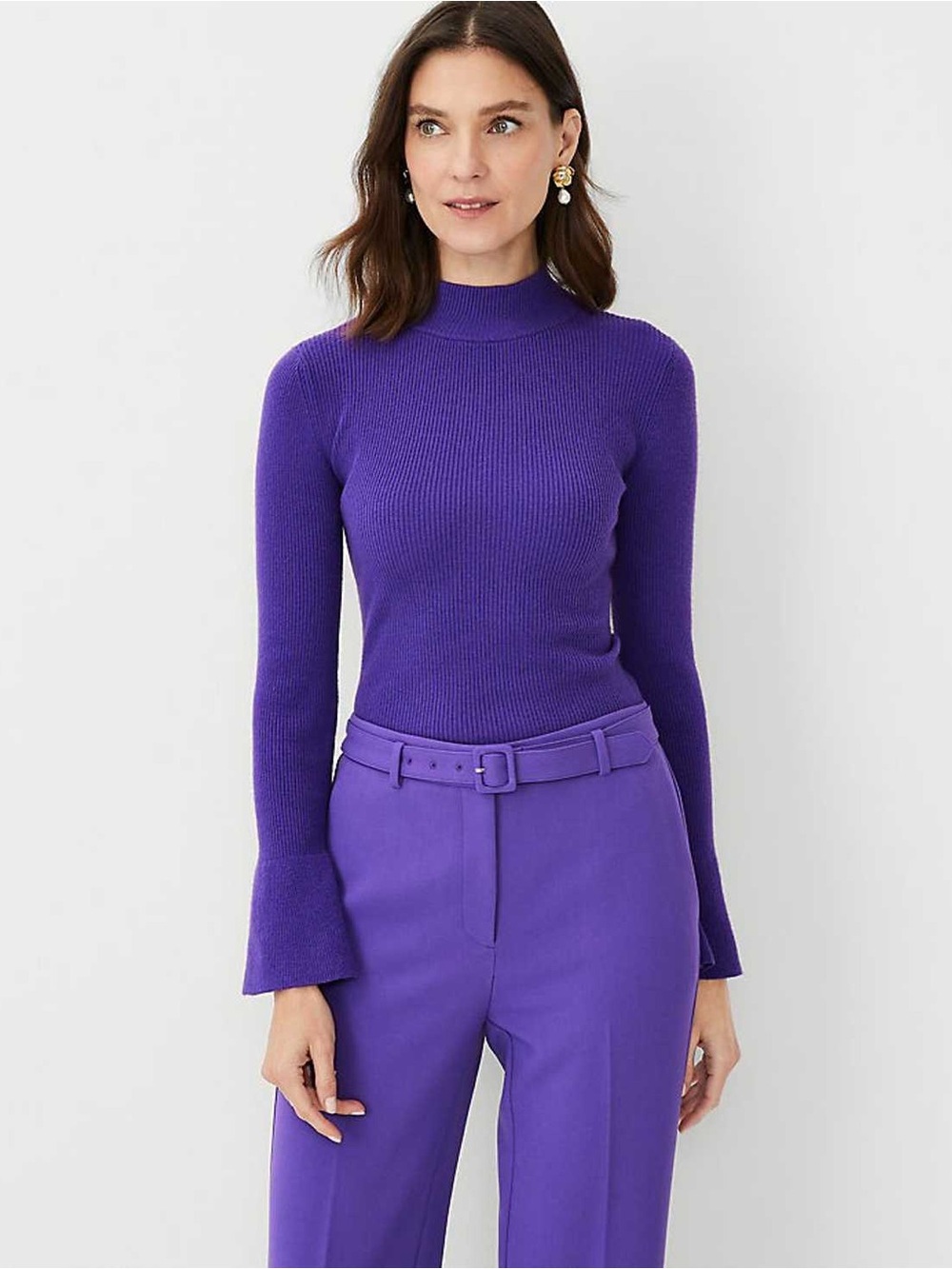 NEW Ann Taylor Women’s Medium Purple Ribbed Knit Mock-Neck Sweater